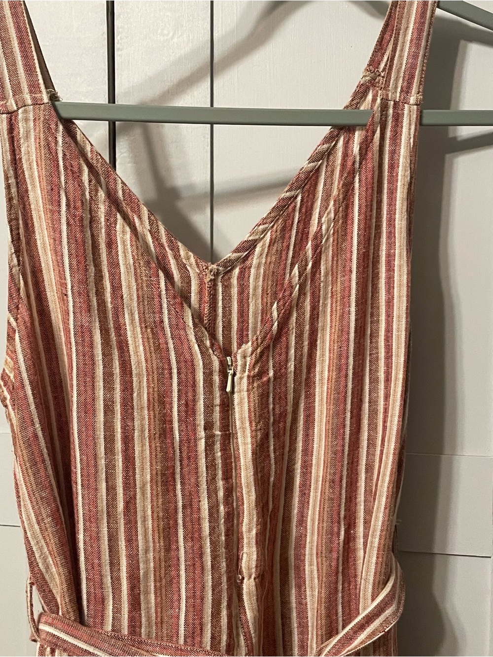 dip Striped V-Neck Sleeveless Jumpsuit in Rust and Cream - Picture 5 of 16